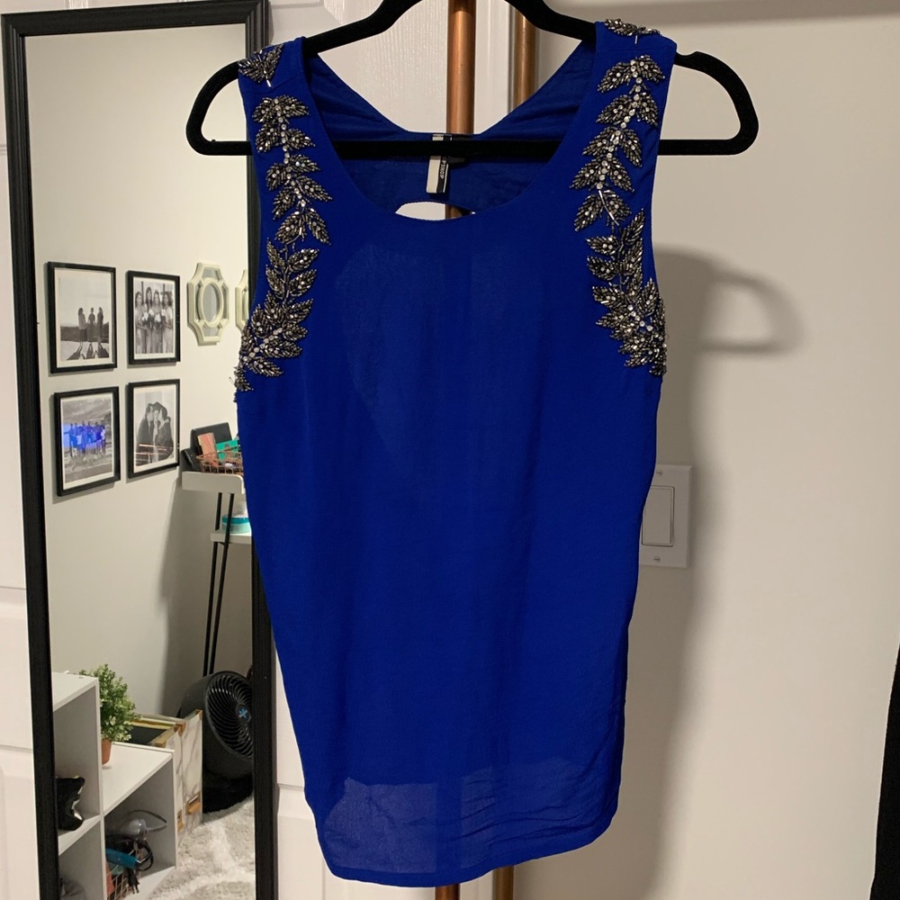 Topshop Royal Blue Beaded Sleeveless Top